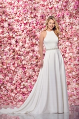 Bridal Dress: Enchanting By Mon Cheri FALL 2019 Collection - 219135 - Regal Satin A-Line Gown with Halter Neckline  