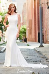 Bridal Dress: Enchanting By Mon Cheri SPRING 2020 Collection - 120163 - Chic Crepe Trumpet Gown with Pearl Trim  