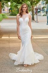 Bridal Dress: Enchanting By Mon Cheri SPRING 2020 Collection - 120165 - Elegant Beaded Tulle Fit and Flare Gown with Illusion Neck  