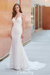 Bridal Dress: Enchanting By Mon Cheri SPRING 2020 Collection - 120166 - Simple Lace and Chiffon Fit and Flare Gown  