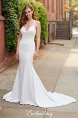 Bridal Dress: Enchanting By Mon Cheri SPRING 2020 Collection - 120168 - Charming Crepe Fit and Flare Gown with Beaded Straps  