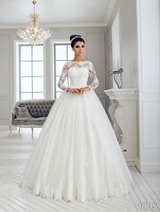 Bridal Dress: Sans Pareil Bridal Collection 2016: 1005 - Ball gown with full-length lace sleeves and scalloped hemline  