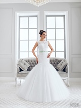 Bridal Dress: Sans Pareil Bridal Collection 2016: 1023 - Glamorous sleeveless trumpet-style wedding dress with shimmering mint green waistband  