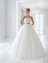 Bridal Dress: Sans Pareil Bridal Collection 2016: 877 - Strapless lace ball gown with colored ruffle waistband  