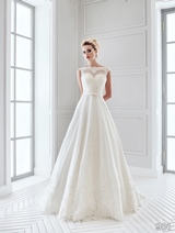 Bridal Dress: Sans Pareil Bridal Collection 2016: 901 - Classic A-line cap lace wedding dress with scalloped lace hemline  