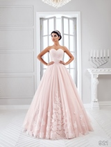 Bridal Dress: Sans Pareil Bridal Collection 2016: 921 - Lace sweetheart bodice on pink net A-line gown with lace hemline   