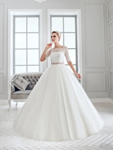 Bridal Dress: Sans Pareil Bridal Collection 2016: 960 - Airy lace illusion half-sleeve gown with shimmering waistband and ball gown skirt  