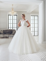 Bridal Dress: Sans Pareil Bridal Collection 2016: 978 - Crystal embellished lace yoke and cap sleeves on tulle ball gown  