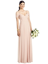 Bridesmaids Dress: 1500 Series Bridesmaids SPRING 2020 - 1526 - Cold Shoulder V-Back Chiffon Gown  