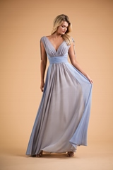 Evening Dress: B2 SPRING 2020 - B223002 - Poly Chiffon long bridesmaid dress with V neckline and back. New and exciting two-tone designs.  