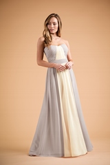 Evening Dress: B2 SPRING 2020 - B223003 - Beautiful Poly chiffon long bridesmaid strapless dress with sweetheart neckline. New and exciting two-tone designs.  