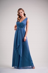 Bridesmaids Dress: BELSOIE SPRING 2020 - L224005 - Belsoie Tiffany chiffon long bridesmaid dress with convertible skirt draping  