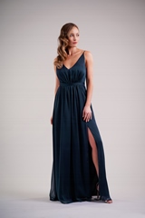 Evening Dress: BELSOIE SPRING 2020 - L224008 - Belsoie Tiffany chiffon long bridesmaid dress with elastic waistband and side slit at the front of the skirt  