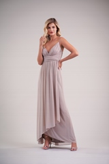 Evening Dress: BELSOIE SPRING 2020 - L224014 - Stretch illusion long bridesmaid dress with spaghetti straps, V-neckline  