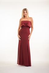 Evening Dress: JASMINE BRIDESMAID SPRING 2020 - P226003 - Charlotte chiffon long bridesmaid dress with strapless draped top  