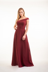 Evening Dress: JASMINE BRIDESMAID SPRING 2020 - P226004 - Charlotte chiffon long bridesmaid dress with thin one shoulder top  