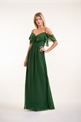 Evening Dress: JASMINE BRIDESMAID SPRING 2020 - P226005 - Charlotte chiffon long bridesmaid dress with ruffled V-neck  