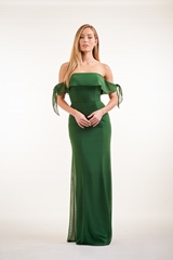 Evening Dress: JASMINE BRIDESMAID SPRING 2020 - P226006 - Charlotte chiffon long bridesmaid dress with strapless ruffled neckline  