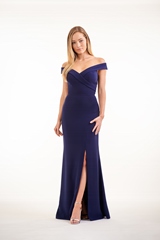 Evening Dress: JASMINE BRIDESMAID SPRING 2020 - P226009 - Soft Crepe long bridesmaid dress with a thick band portrait neckline  