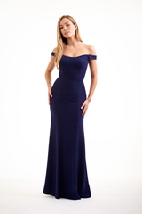 Evening Dress: JASMINE BRIDESMAID SPRING 2020 - P226010 - Soft crepe long bridesmaid dress with off-the-shoulder fit  