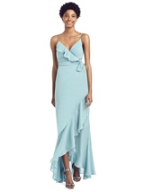 Bridesmaids Dress: Social Bridesmaids SPRING 2020 - 8198 - Ruffled Wrap Dress with Spaghetti Straps  