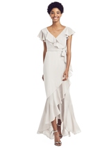 Bridesmaids Dress: Social Bridesmaids SPRING 2020 - 8199 - Ruffled Wrap Dress with Flutter Sleeves  