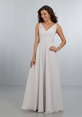 Bridesmaids Dress: Mori Lee BRIDESMAIDS SPRING 2018 Collection: 21553 - Chiffon Bridesmaids Dress with V-Neckline and V-Back  