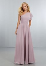 Bridesmaids Dress: Mori Lee BRIDESMAIDS SPRING 2018 Collection: 21554 - Chiffon Bridesmaids Dress with One Shoulder Flounced Sleeve  