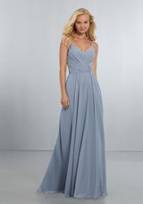 Bridesmaids Dress: Mori Lee BRIDESMAIDS SPRING 2018 Collection: 21556 - Chiffon Bridesmaids Dress with Draped V-Neck Bodice and Keyhole Back  