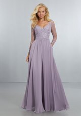 Bridesmaids Dress: Mori Lee BRIDESMAIDS SPRING 2018 Collection: 21561 - Chiffon Bridesmaids Dress with Intricately Embroidered and Beaded Long Sleeve Bodice  