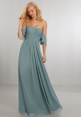 Bridesmaids Dress: Mori Lee BRIDESMAIDS SPRING 2018 Collection: 21571 - Boho Chic Chiffon Bridesmaids Dress with Off the Shoulder Neckline  