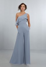 Bridesmaids Dress: Mori Lee BRIDESMAIDS SPRING 2018 Collection: 21574 - Chic Chiffon One Shoulder Jumpsuit with Flounced Neckline  