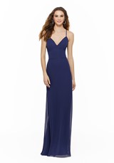 Bridesmaids Dress: Mori Lee BRIDESMAIDS FALL 2019 Collection: 21634 - Chiffon Bridesmaid Dress with Deep V-Neck and Spaghetti Straps  