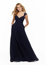 Bridesmaids Dress: Mori Lee BRIDESMAIDS FALL 2019 Collection: 21647 - Chiffon Bridesmaid Dress with Ruched Draped Bodice and Watteau Back  