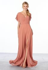 Bridesmaids Dress: Mori Lee Bridesmaids Spring 2020 Collection: 21667 - Chiffon Bridesmaid Dress with Flutter Sleeve and Front Slit  