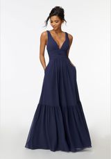 Bridesmaids Dress: Mori Lee Bridesmaids Collection: 21728 - V-Neck Ruched Bridesmaid Dress  