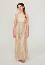 Bridesmaids Dress: Morilee Junior Bridesmaids Collection: 13212 - High Neck Caviar Mesh Junior Bridesmaid Dress  